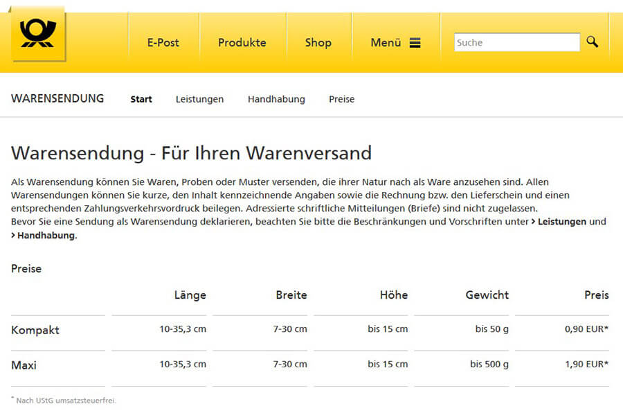 warensendung deutsche post